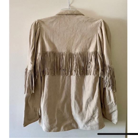 Beautiful Vintage Tenderness Light Beige Light Soft Suede Jacket w/ Fringe ~Sz 4 - Picture 2 of 3